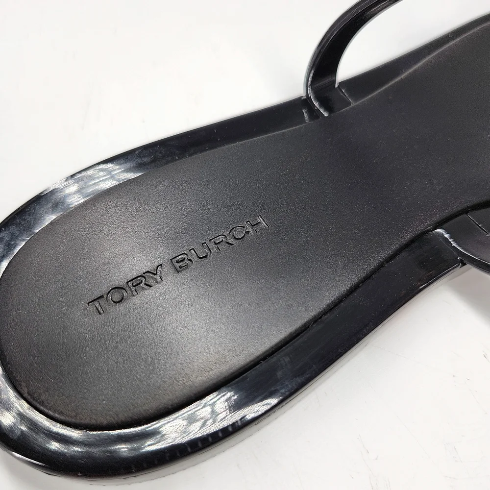 Tory Burch Roxanne Black Jelly Gold Double T Logo T-Strap Slide-On Thong Sandals - Picture 7 of 9